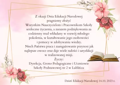 Życzenia z okazji Dnia Edukacji Narodowej